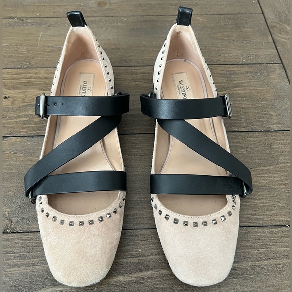 Valentino Suede Rockstud Strappy Soul Ballet Flats - Picture 2 of 11